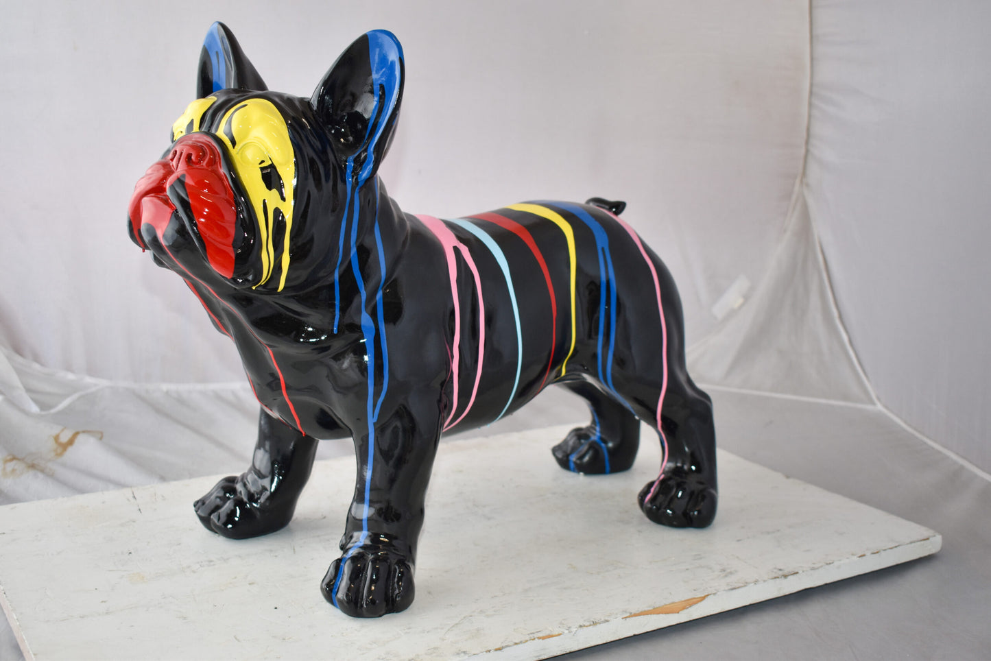 French Bulldog Colored with Paint Drops Resin Statue Size: 24" x 11" x 18"H