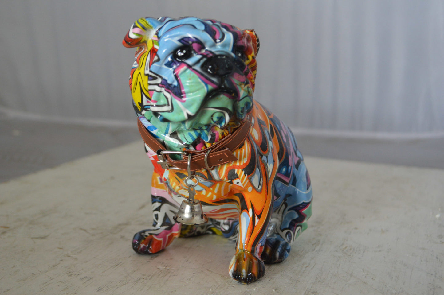 Graffiti Bulldog made of resin Statue - Size: 8"L x 4"W x 7"H.