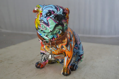 Graffiti Bulldog made of resin Statue - Size: 8"L x 4"W x 7"H.