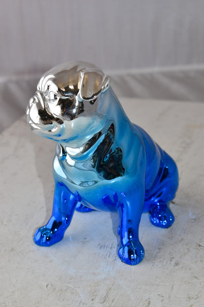 French Bulldog Painted with Blue and Silver Resin Statue Size: 7" x 3" x 7"H