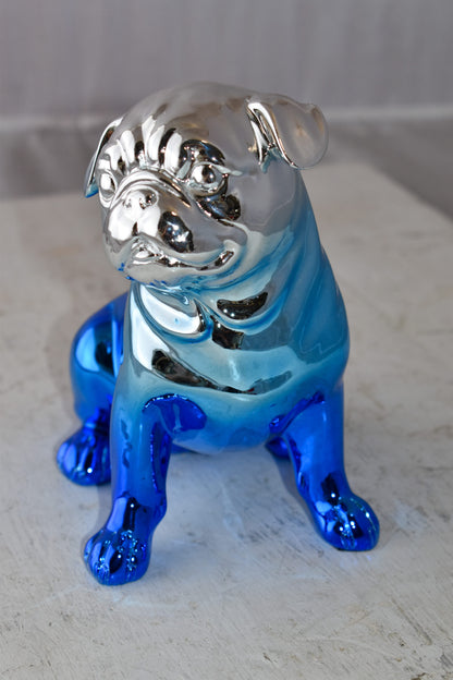 French Bulldog Painted with Blue and Silver Resin Statue Size: 7" x 3" x 7"H