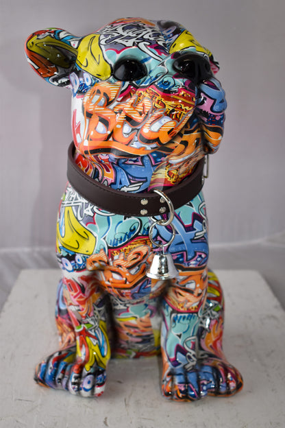 French Bulldog Painted with Graffiti Colors Resin Statue Size: 18" x 11" x 19"H