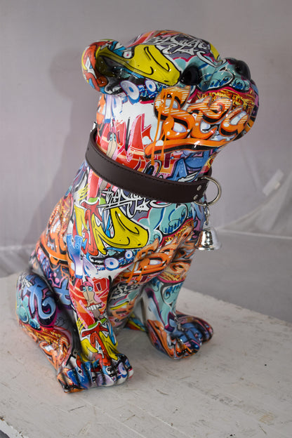French Bulldog Painted with Graffiti Colors Resin Statue Size: 18" x 11" x 19"H