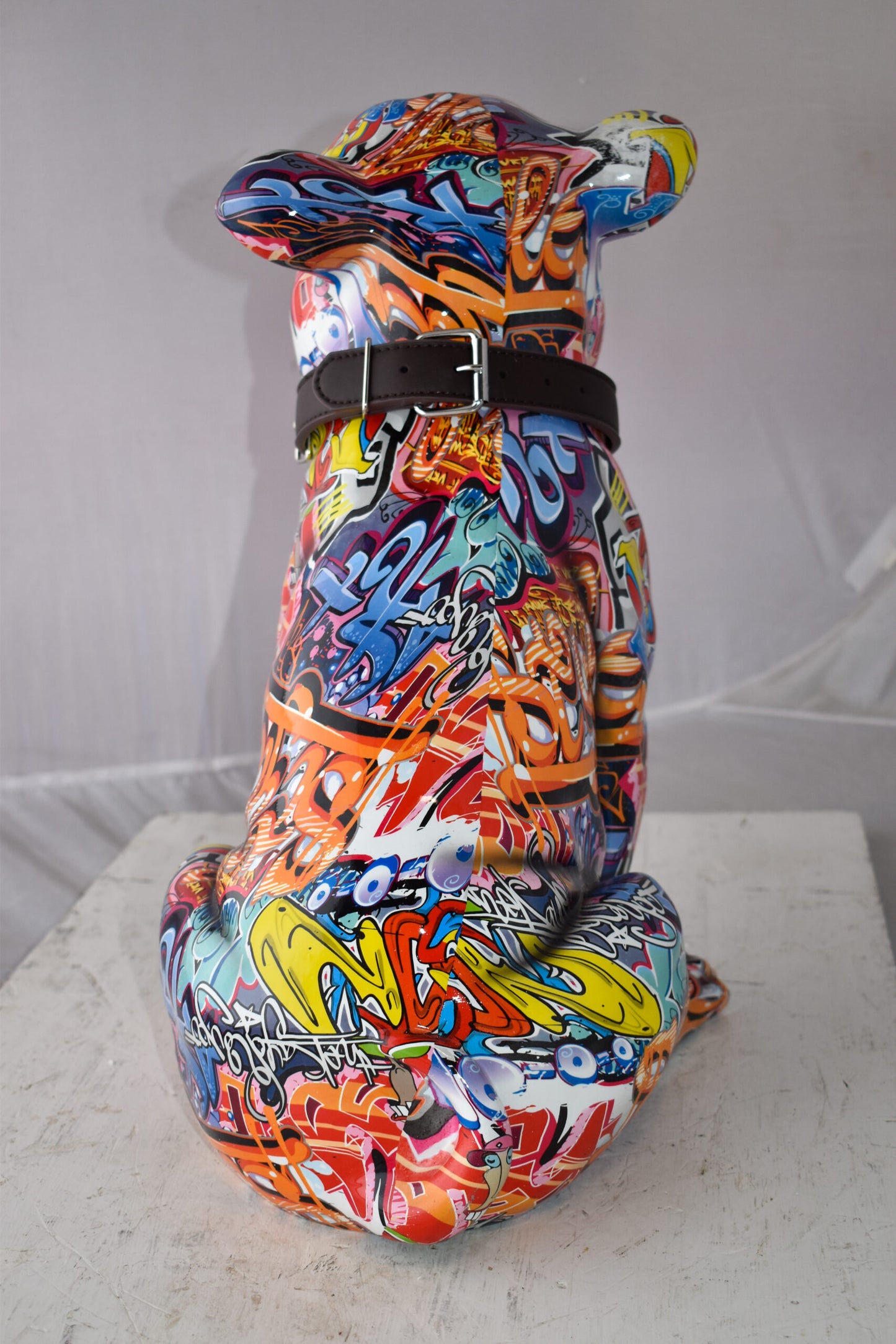 French Bulldog Painted with Graffiti Colors Resin Statue Size: 18" x 11" x 19"H