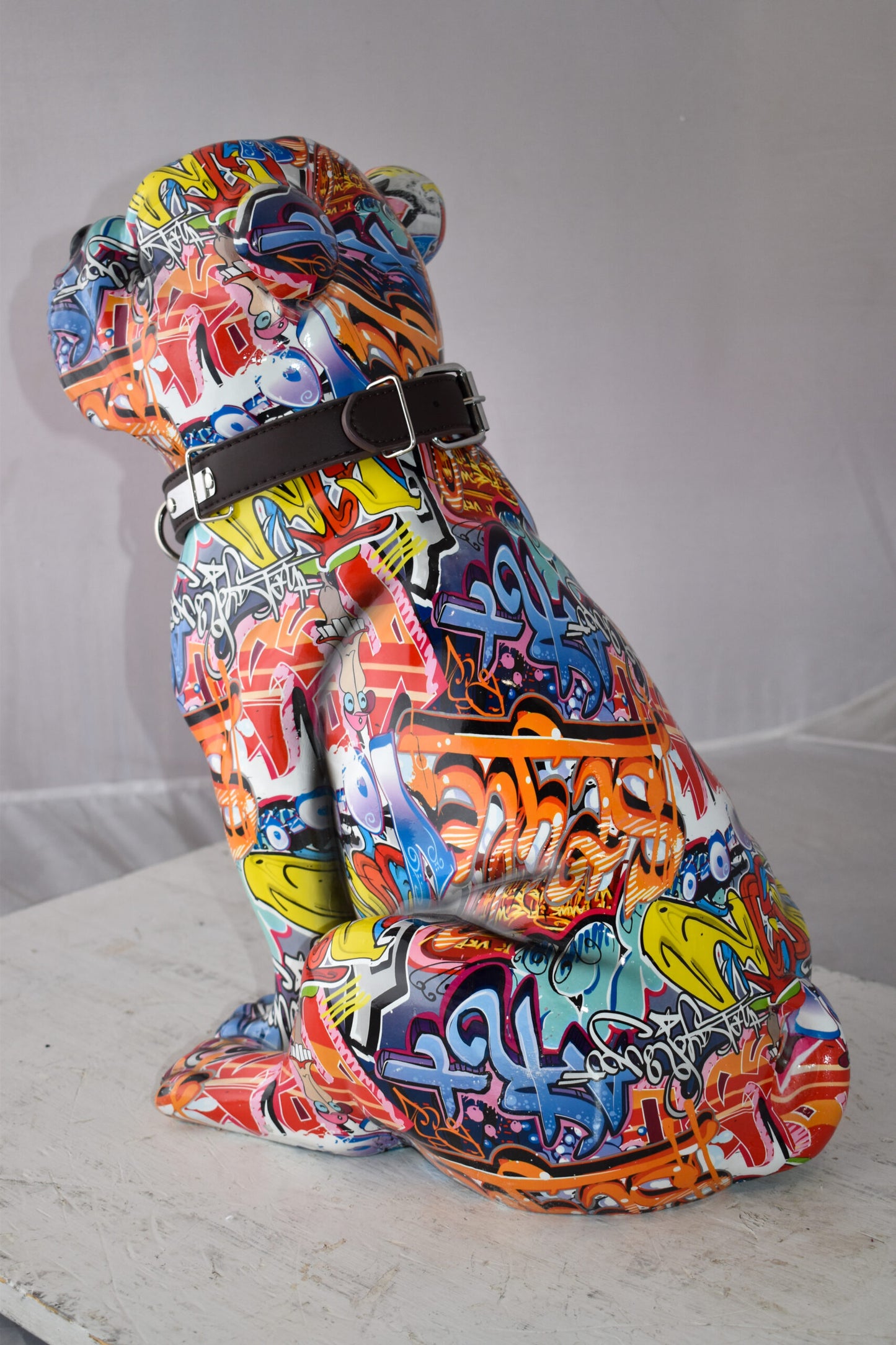 French Bulldog Painted with Graffiti Colors Resin Statue Size: 18" x 11" x 19"H