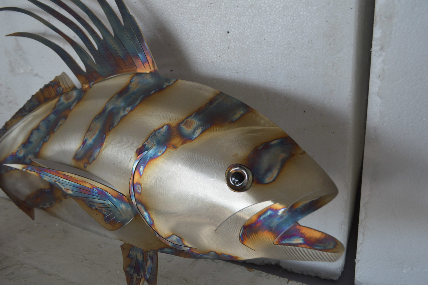 Snapper fish laser cut steel wall mounted - Size: 26"L x 2"W x 17"H.