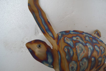 Turtle laser cut steel wall mounted - Size: 13"L x 2"W x 17"H.