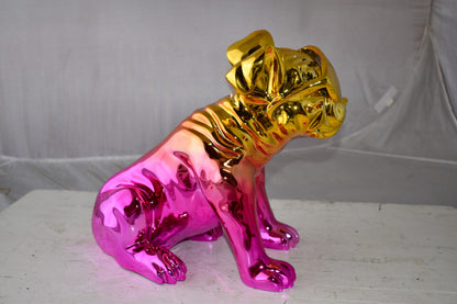 Bulldog With Sunglasses Colored Pink and Gold Resin Statue Size: 17" x 9" x 13"H