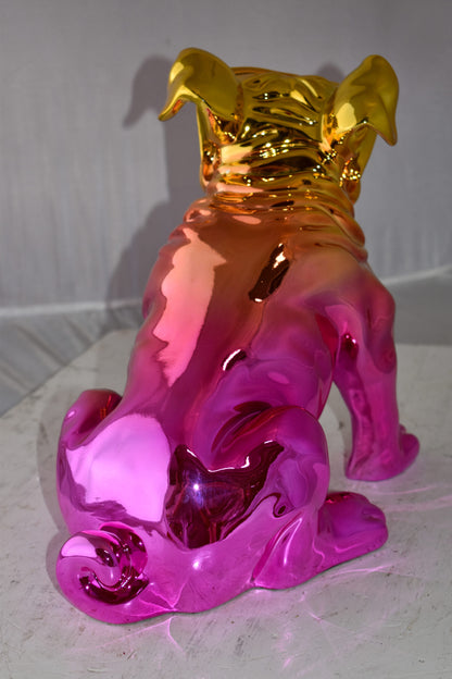 Bulldog With Sunglasses Colored Pink and Gold Resin Statue Size: 17" x 9" x 13"H