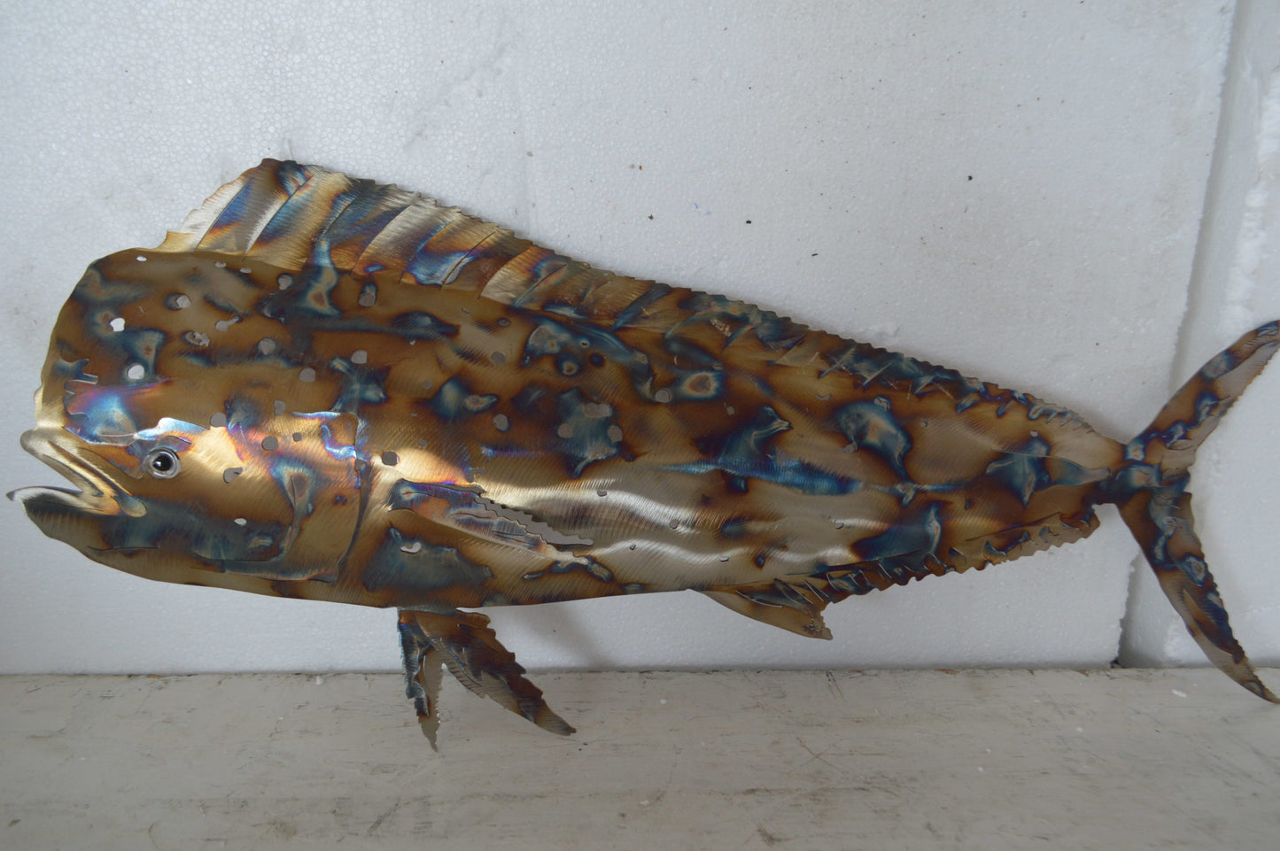 Mahi-Mahi fish laser cut steel wall mounted - Size: 26"L x 2"W x 14"H.