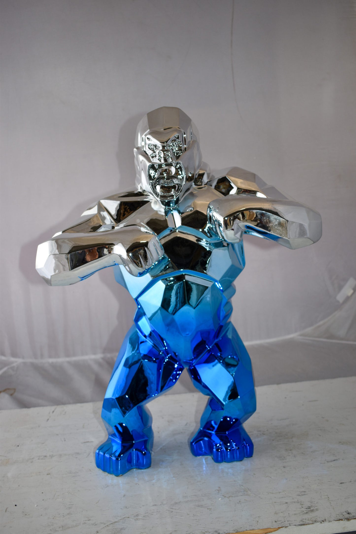 Textile Blue and Silver King Kong Statue  Size: 18" x 9" x 23"H