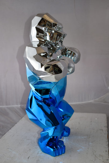 Textile Blue and Silver King Kong Statue  Size: 18" x 9" x 23"H