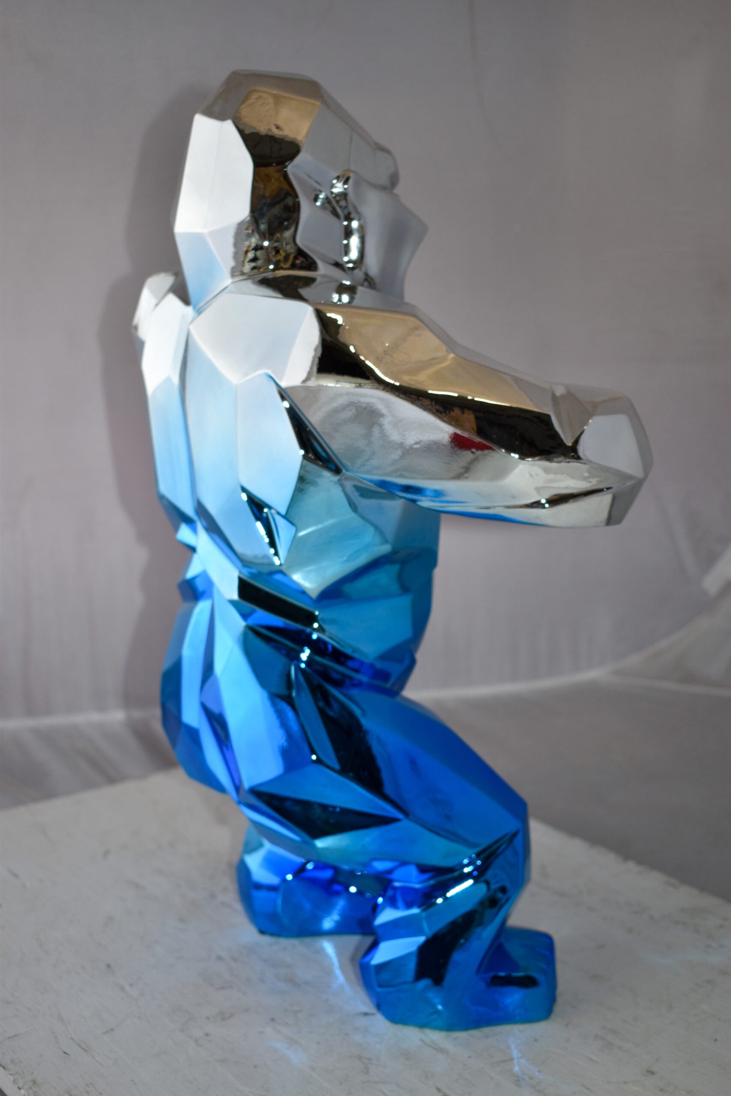 Textile Blue and Silver King Kong Statue  Size: 18" x 9" x 23"H
