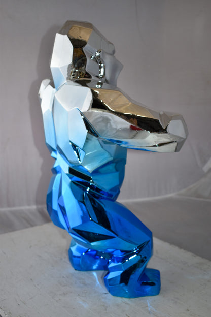 Textile Blue and Silver King Kong Statue  Size: 18" x 9" x 23"H