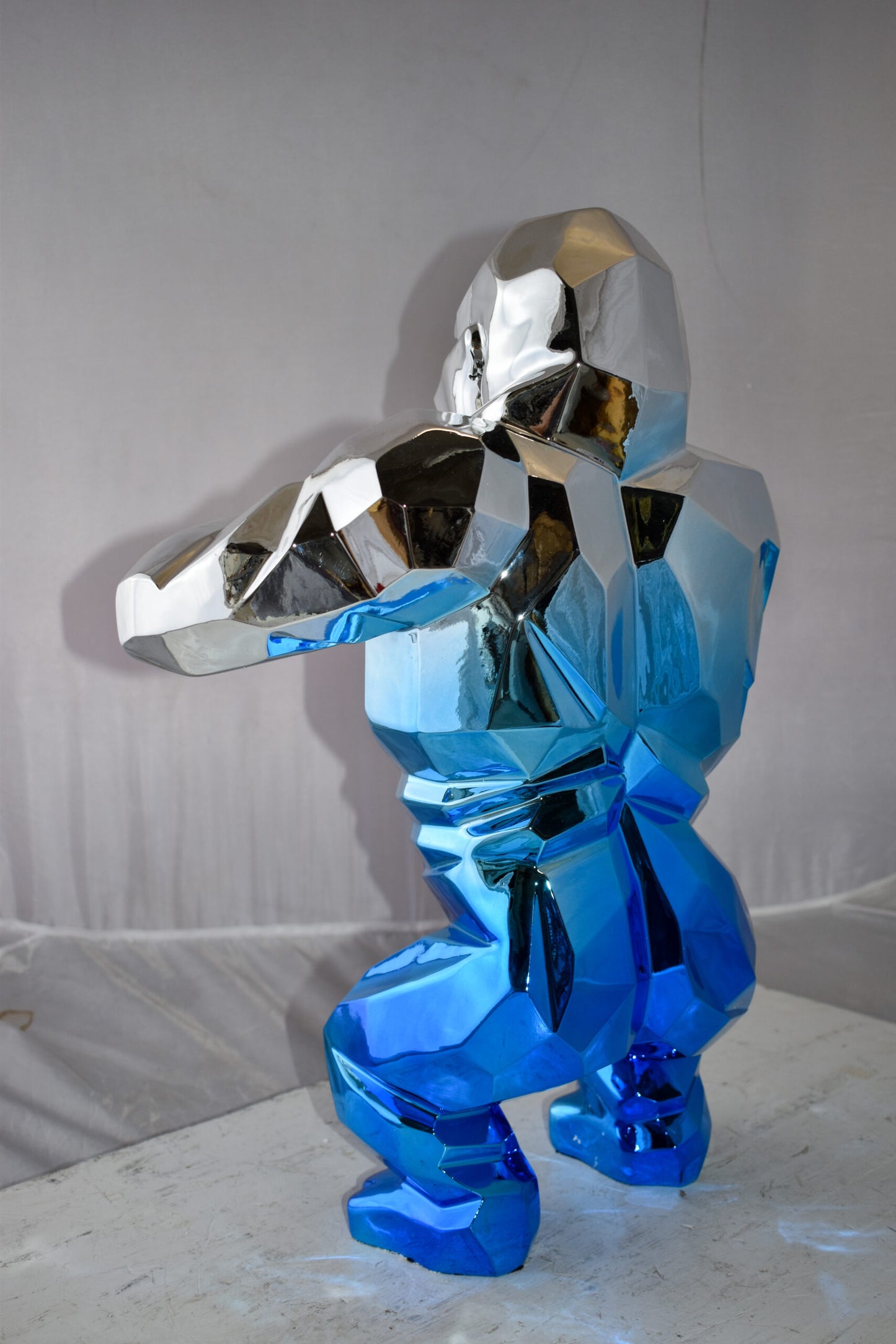 Textile Blue and Silver King Kong Statue  Size: 18" x 9" x 23"H