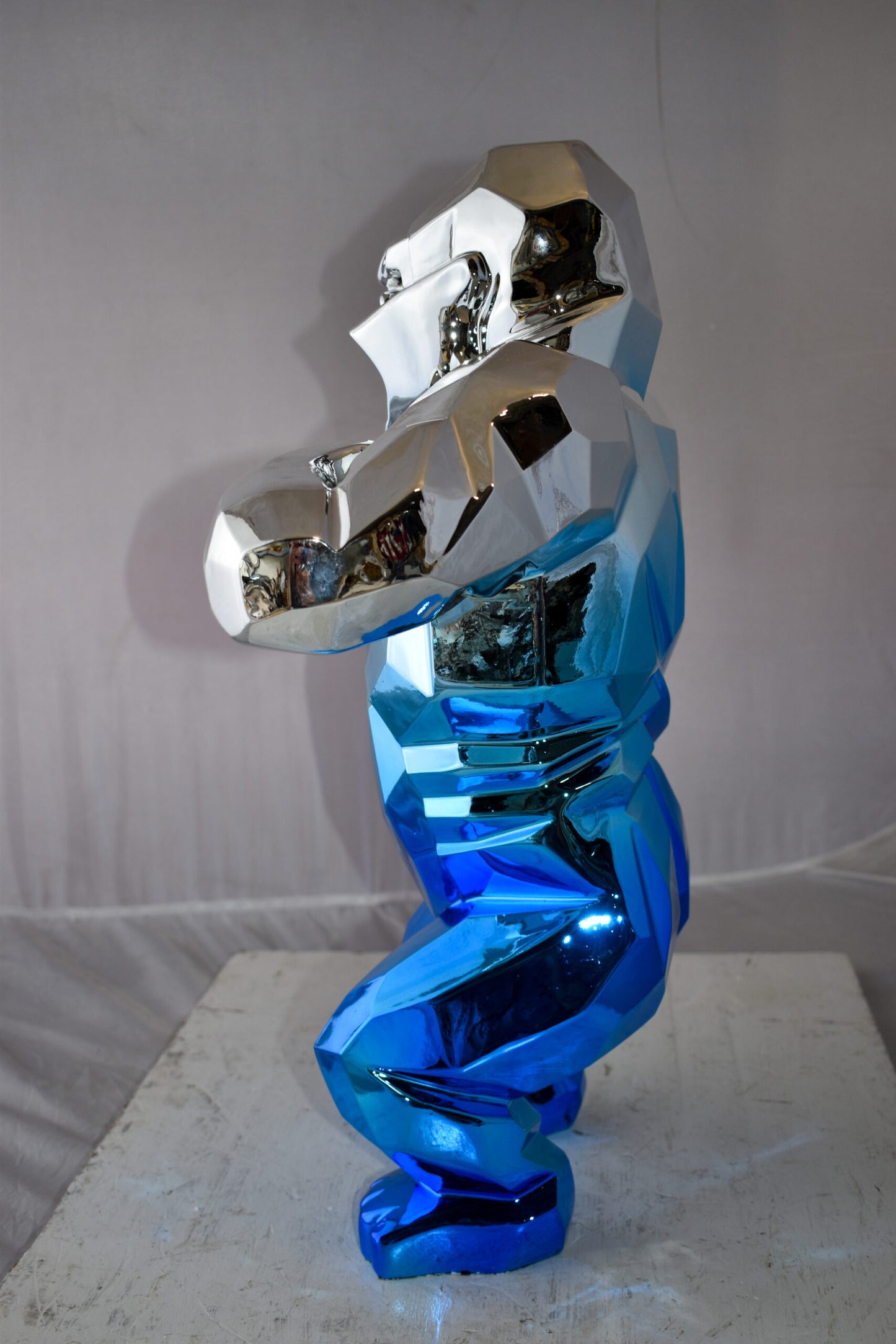 Textile Blue and Silver King Kong Statue  Size: 18" x 9" x 23"H
