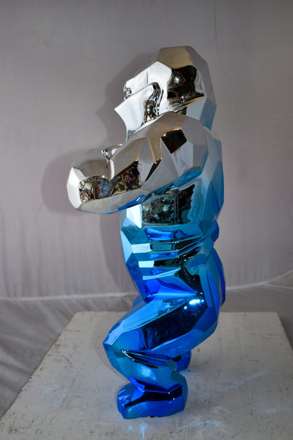 Textile Blue and Silver King Kong Statue  Size: 18" x 9" x 23"H