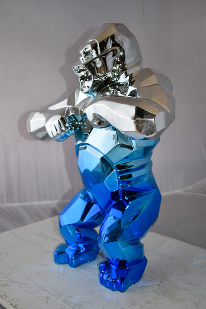Textile Blue and Silver King Kong Statue  Size: 18" x 9" x 23"H
