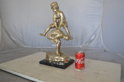 Leapfrog bronze statue silver finish  - Size: 12"L x 7"W x 19"H.