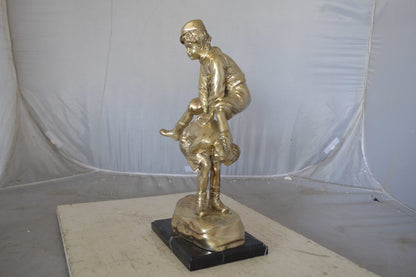 Leapfrog bronze statue silver finish  - Size: 12"L x 7"W x 19"H.