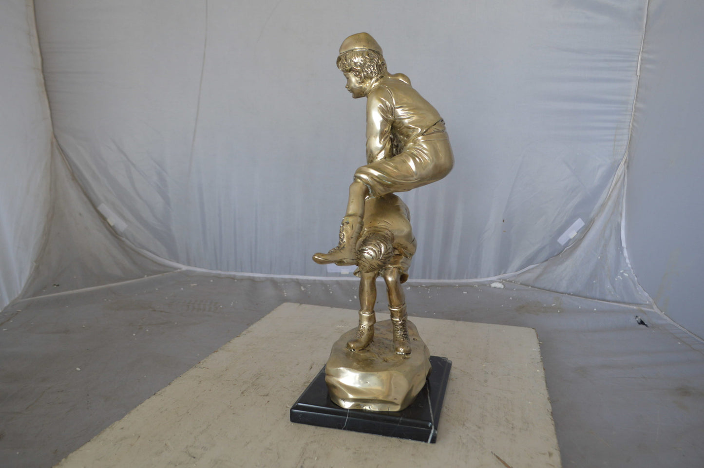 Leapfrog bronze statue silver finish  - Size: 12"L x 7"W x 19"H.