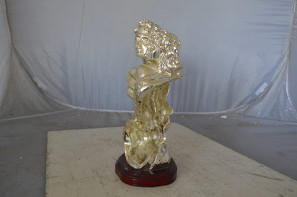 Lovers resin statue on wood base - Size: 8"L x 5"W x 14"H.