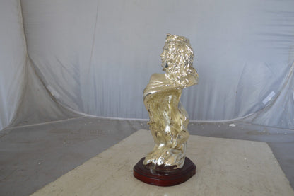 Lovers resin statue on wood base - Size: 8"L x 5"W x 14"H.