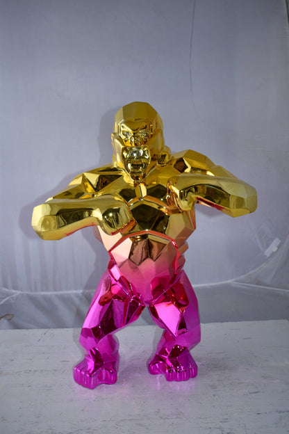 Textile Red and Gold King Kong Statue  Size: 18" x 9" x 23"H