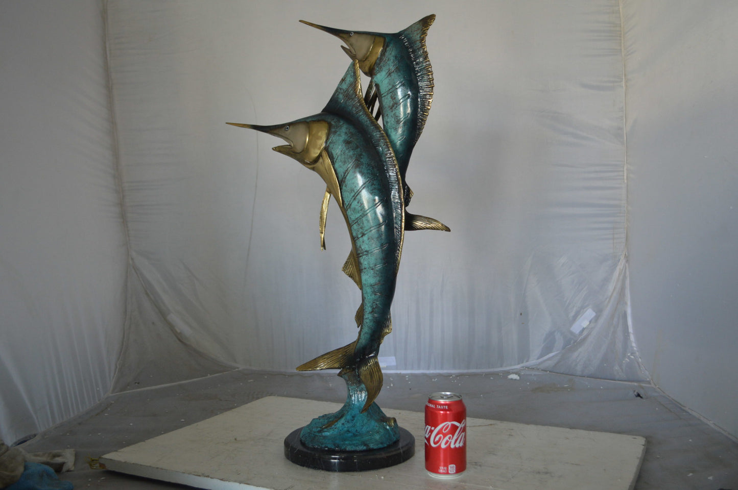 Pair of Marlin Fish Bronze Statue - Size: 16"L x 7"W x 31"H.