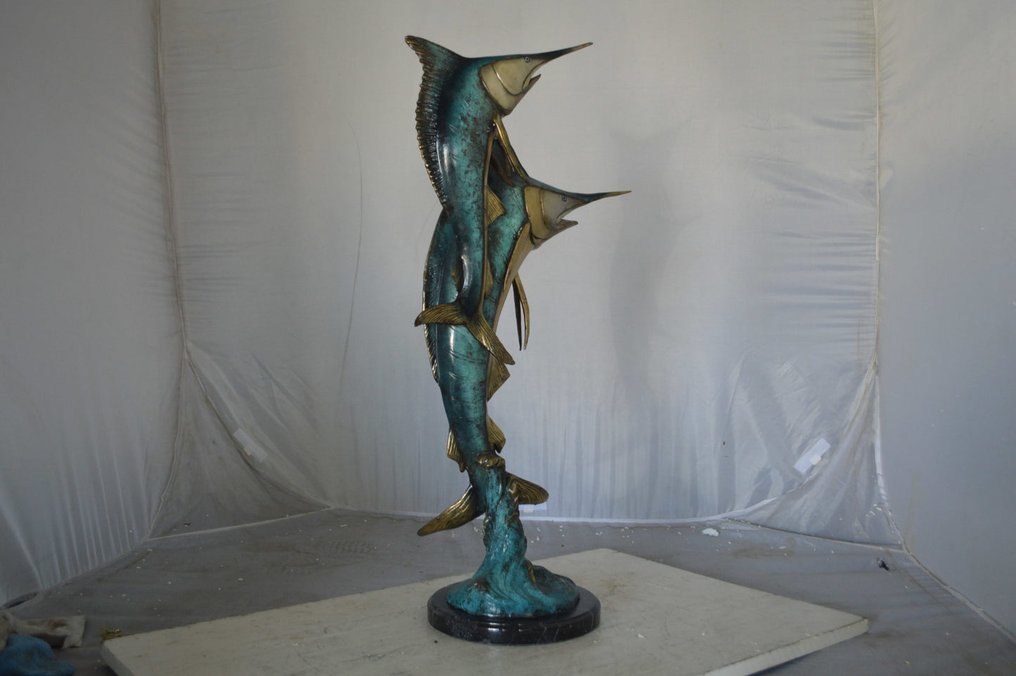 Pair of Marlin Fish Bronze Statue - Size: 16"L x 7"W x 31"H.