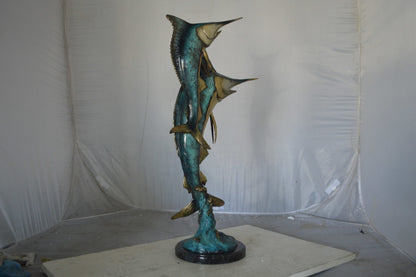 Pair of Marlin Fish Bronze Statue - Size: 16"L x 7"W x 31"H.