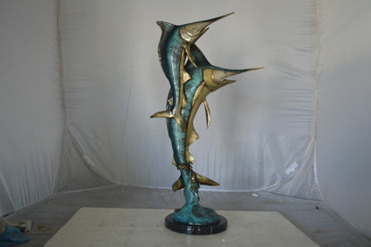 Pair of Marlin Fish Bronze Statue - Size: 16"L x 7"W x 31"H.