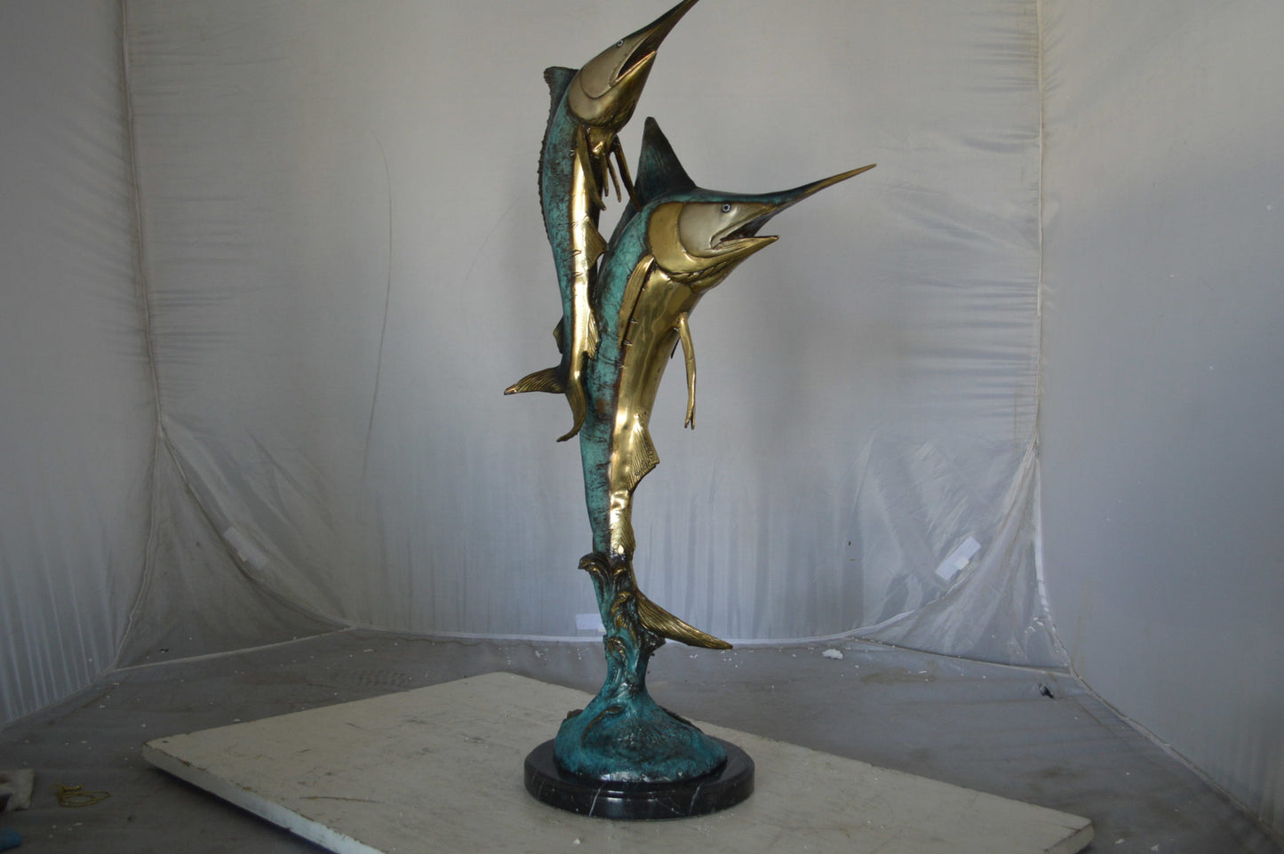Pair of Marlin Fish Bronze Statue - Size: 16"L x 7"W x 31"H.
