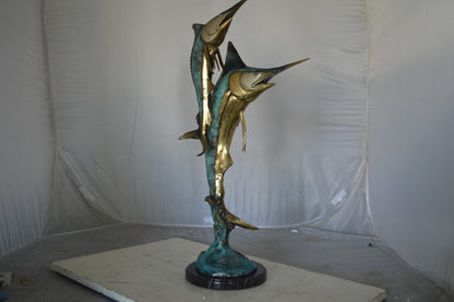 Pair of Marlin Fish Bronze Statue - Size: 16"L x 7"W x 31"H.