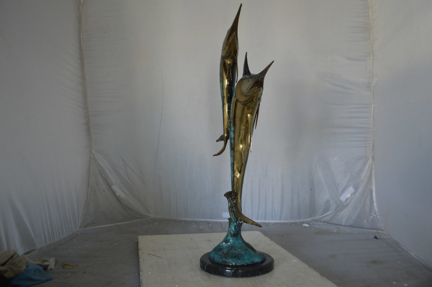 Pair of Marlin Fish Bronze Statue - Size: 16"L x 7"W x 31"H.