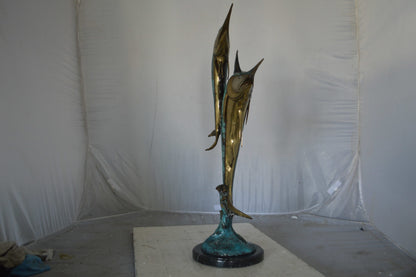 Pair of Marlin Fish Bronze Statue - Size: 16"L x 7"W x 31"H.