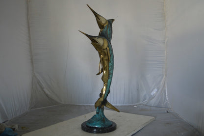 Pair of Marlin Fish Bronze Statue - Size: 16"L x 7"W x 31"H.