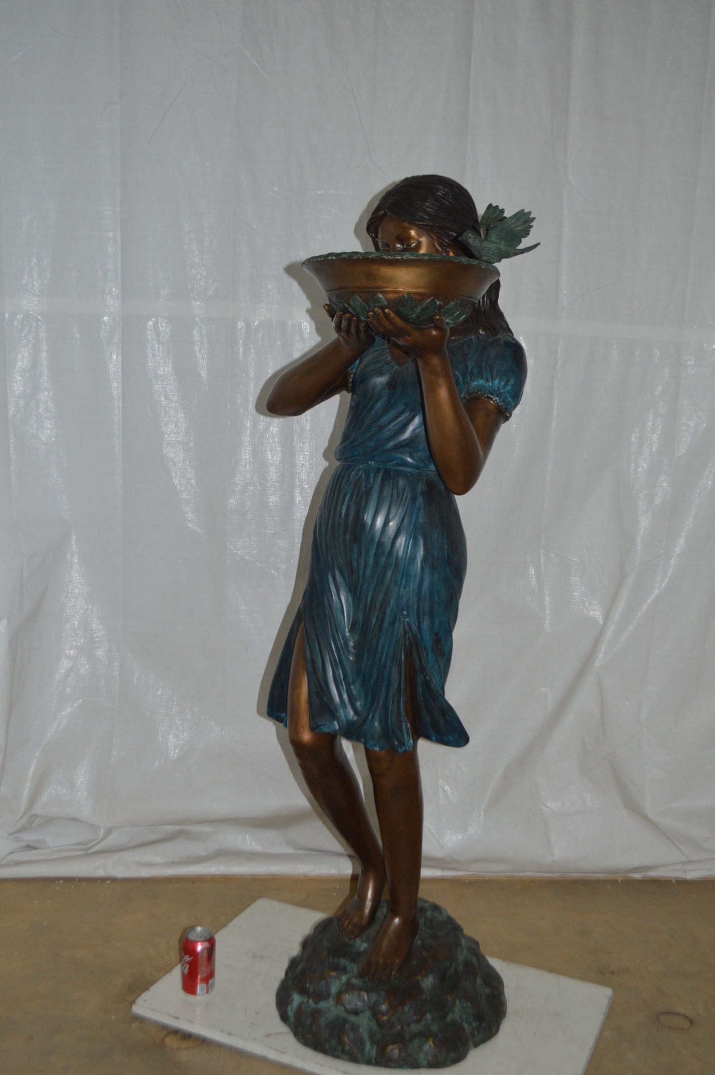 Lady holding a tray bronze statue fountain - Size: 17"L x 23"W x 62"H.