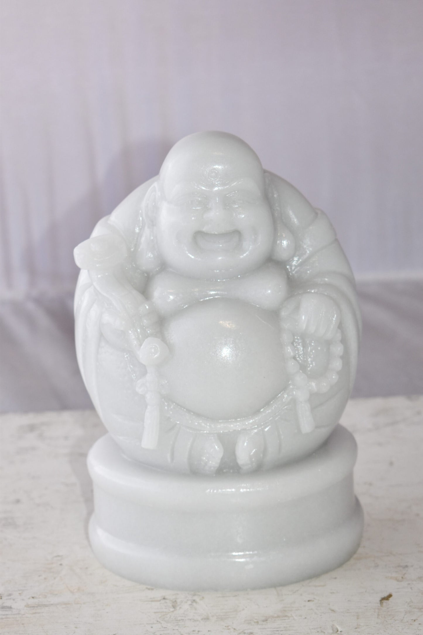 Buddha White Mounted on A Base Jade Statue Size: 7" x 5" x 12"H