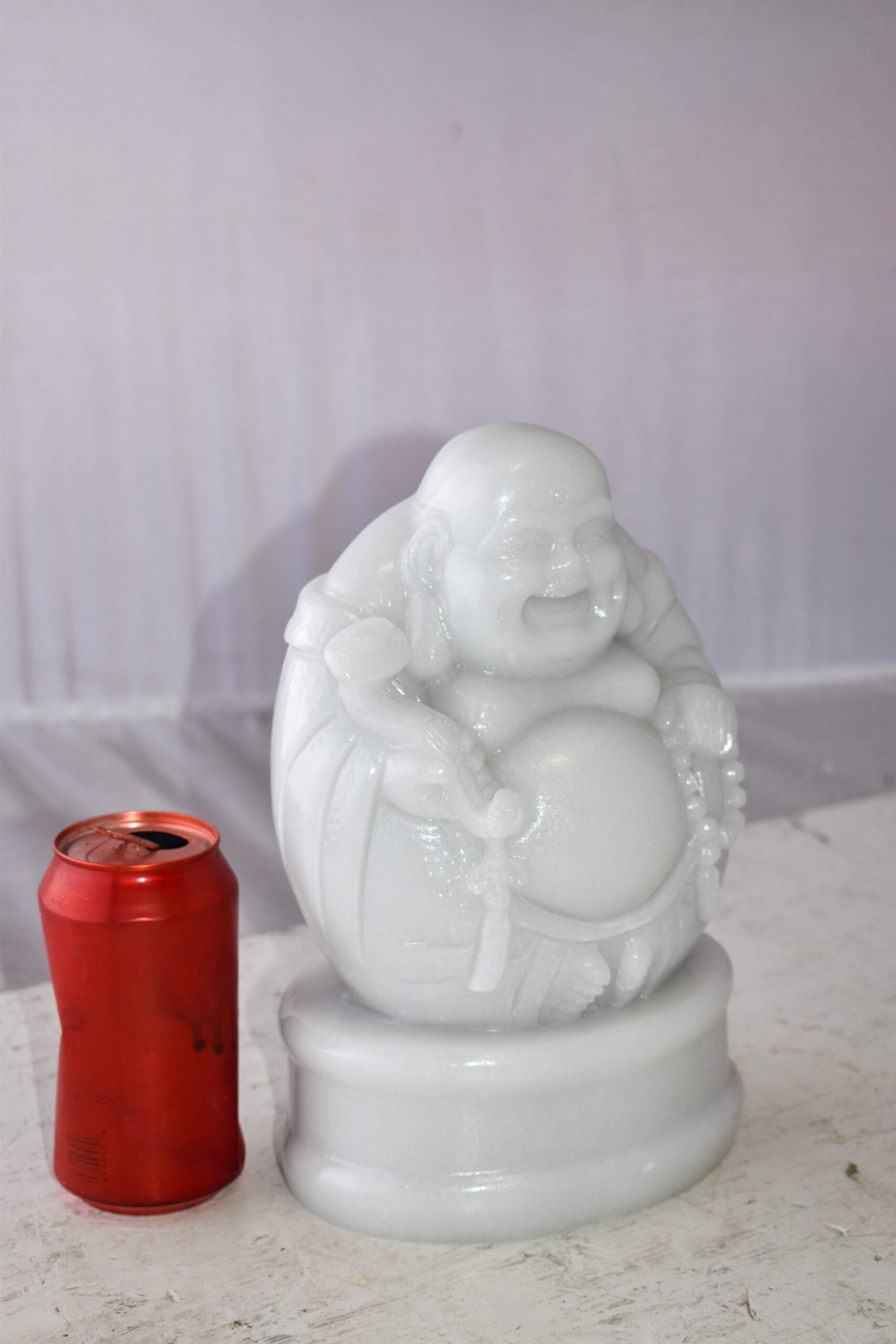 Buddha White Mounted on A Base Jade Statue Size: 7" x 5" x 12"H