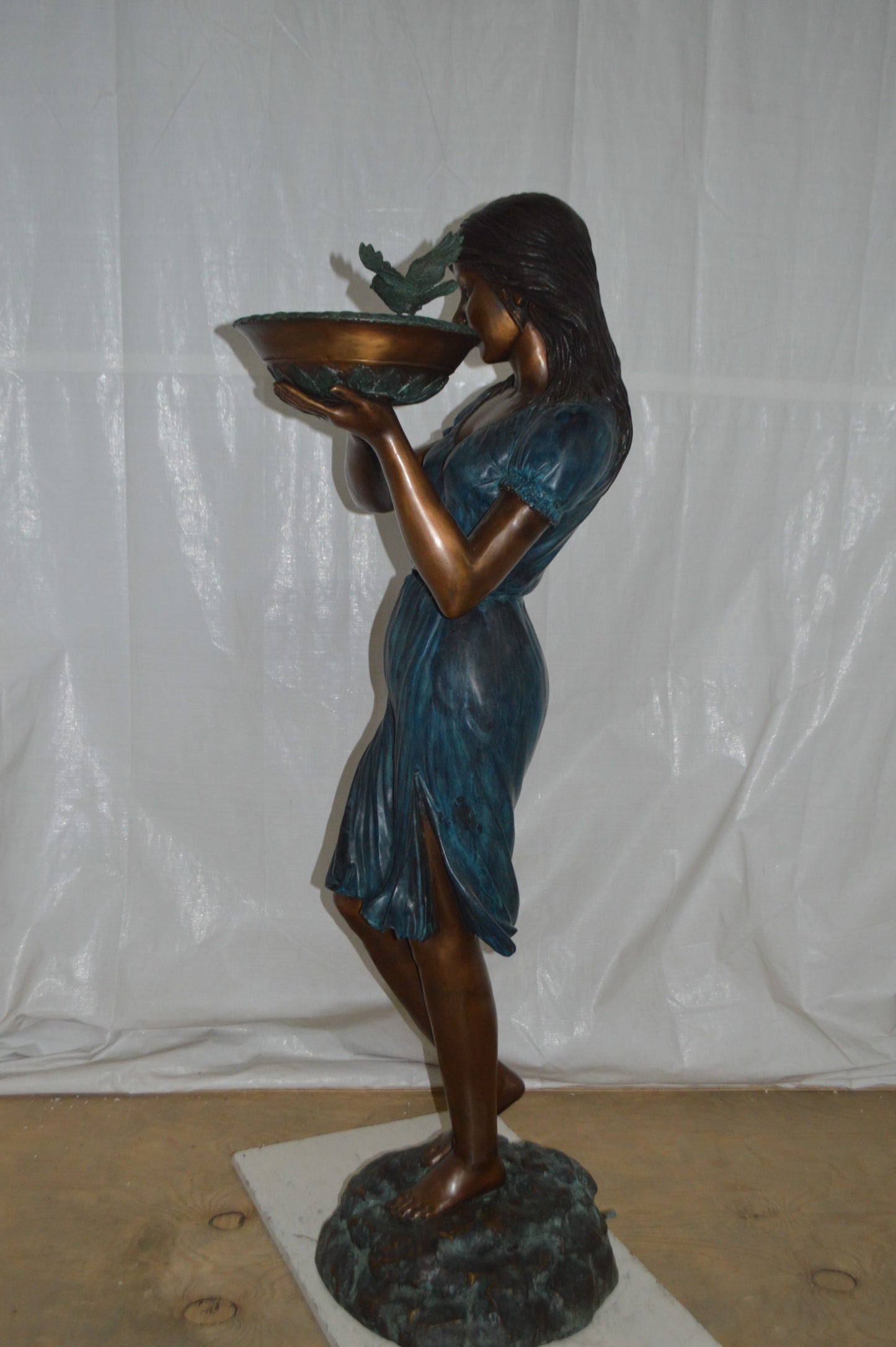 Lady holding a tray bronze statue fountain - Size: 17"L x 23"W x 62"H.