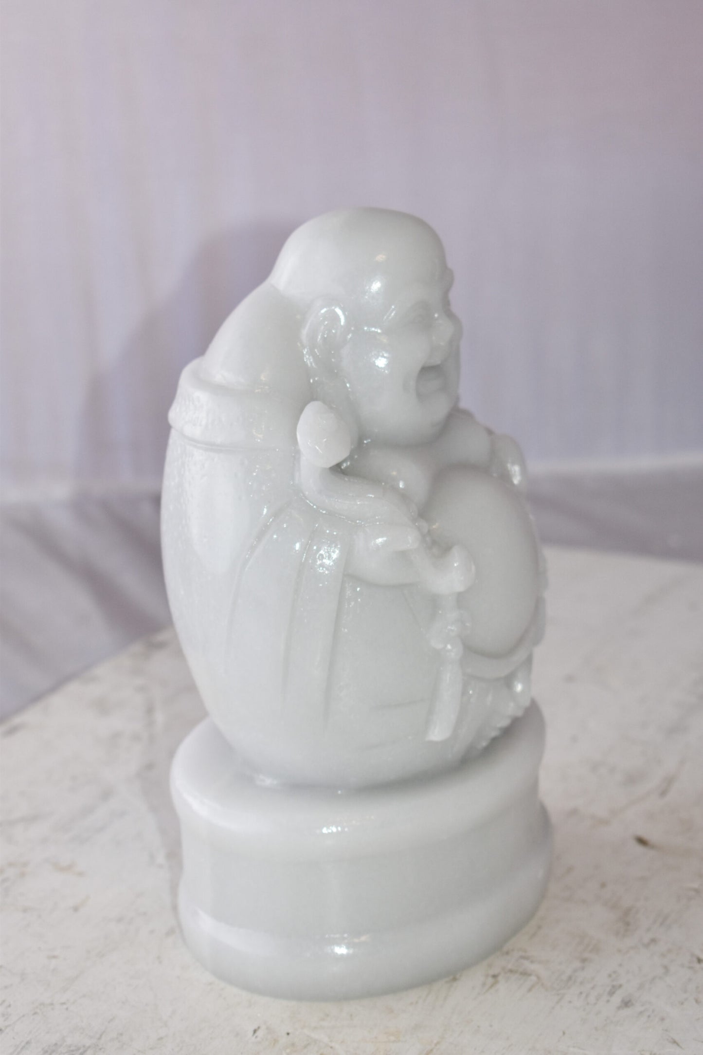 Buddha White Mounted on A Base Jade Statue Size: 7" x 5" x 12"H