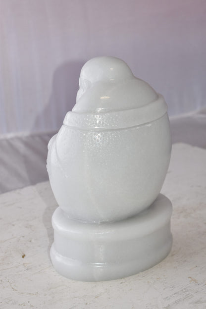 Buddha White Mounted on A Base Jade Statue Size: 7" x 5" x 12"H