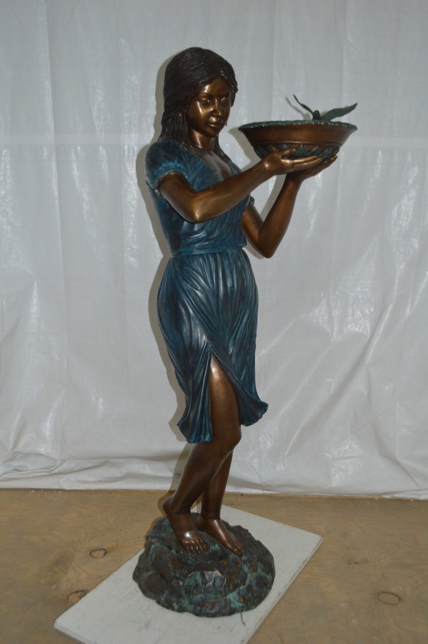 Lady holding a tray bronze statue fountain - Size: 17"L x 23"W x 62"H.