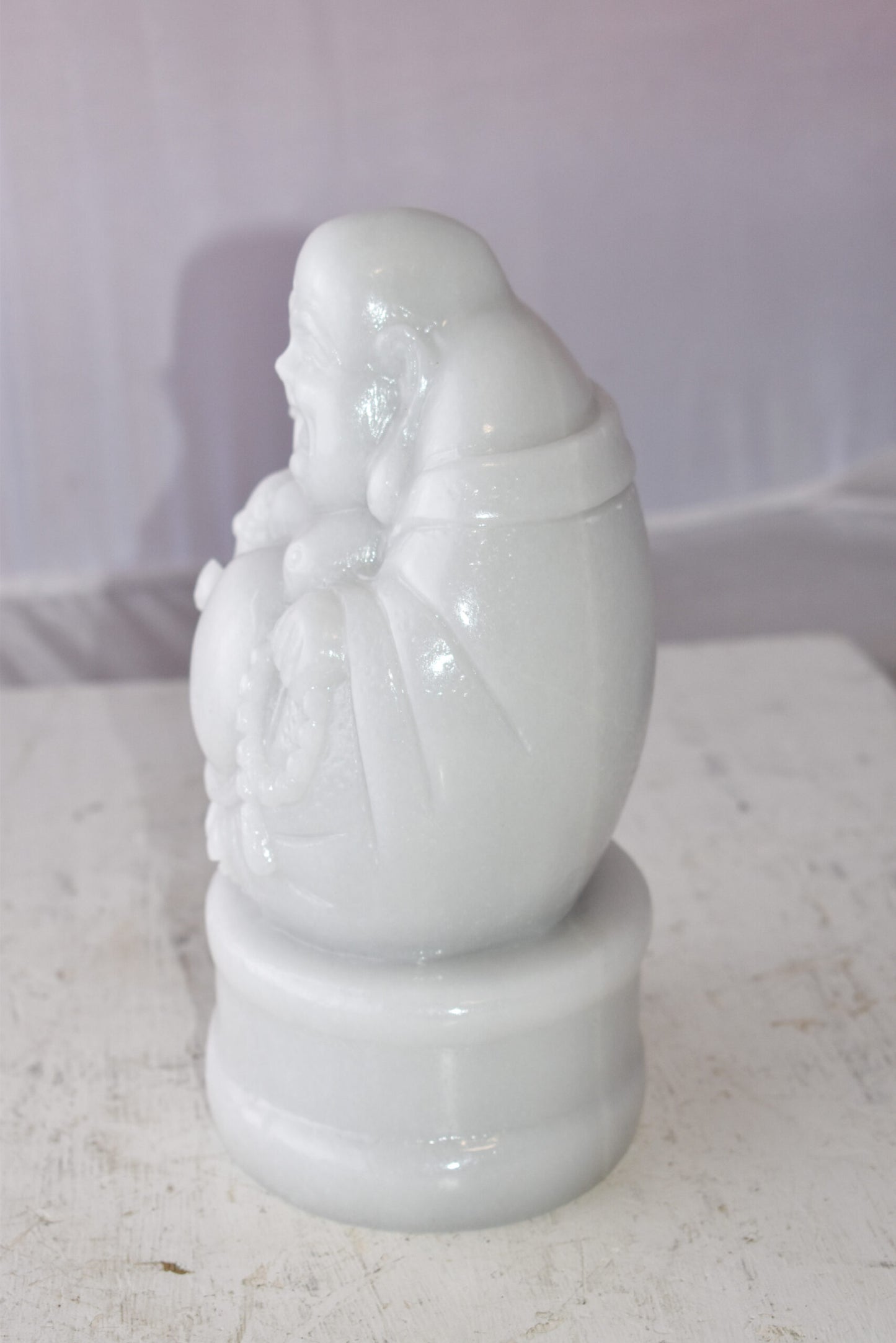 Buddha White Mounted on A Base Jade Statue Size: 7" x 5" x 12"H