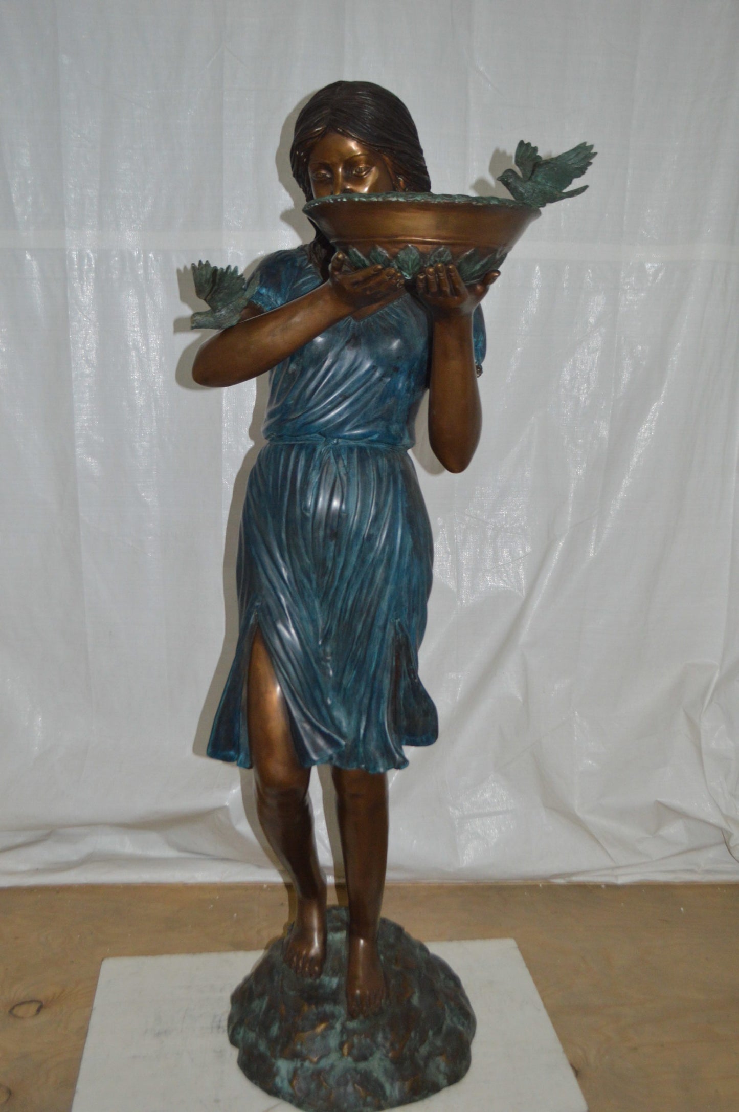 Lady holding a tray bronze statue fountain - Size: 17"L x 23"W x 62"H.