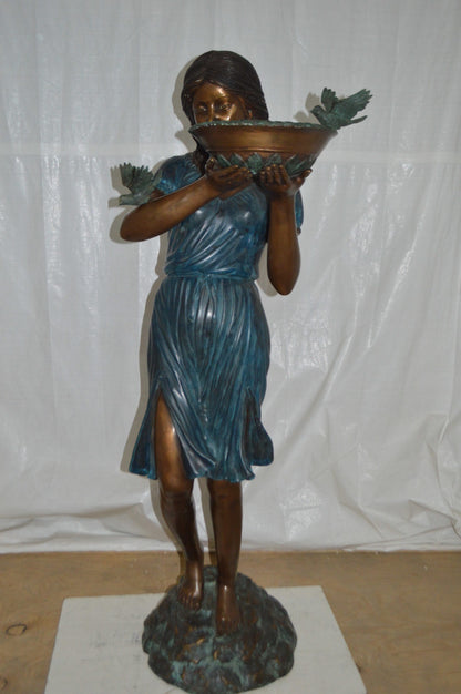 Lady holding a tray bronze statue fountain - Size: 17"L x 23"W x 62"H.