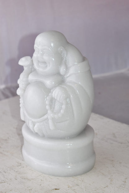 Buddha White Mounted on A Base Jade Statue Size: 7" x 5" x 12"H