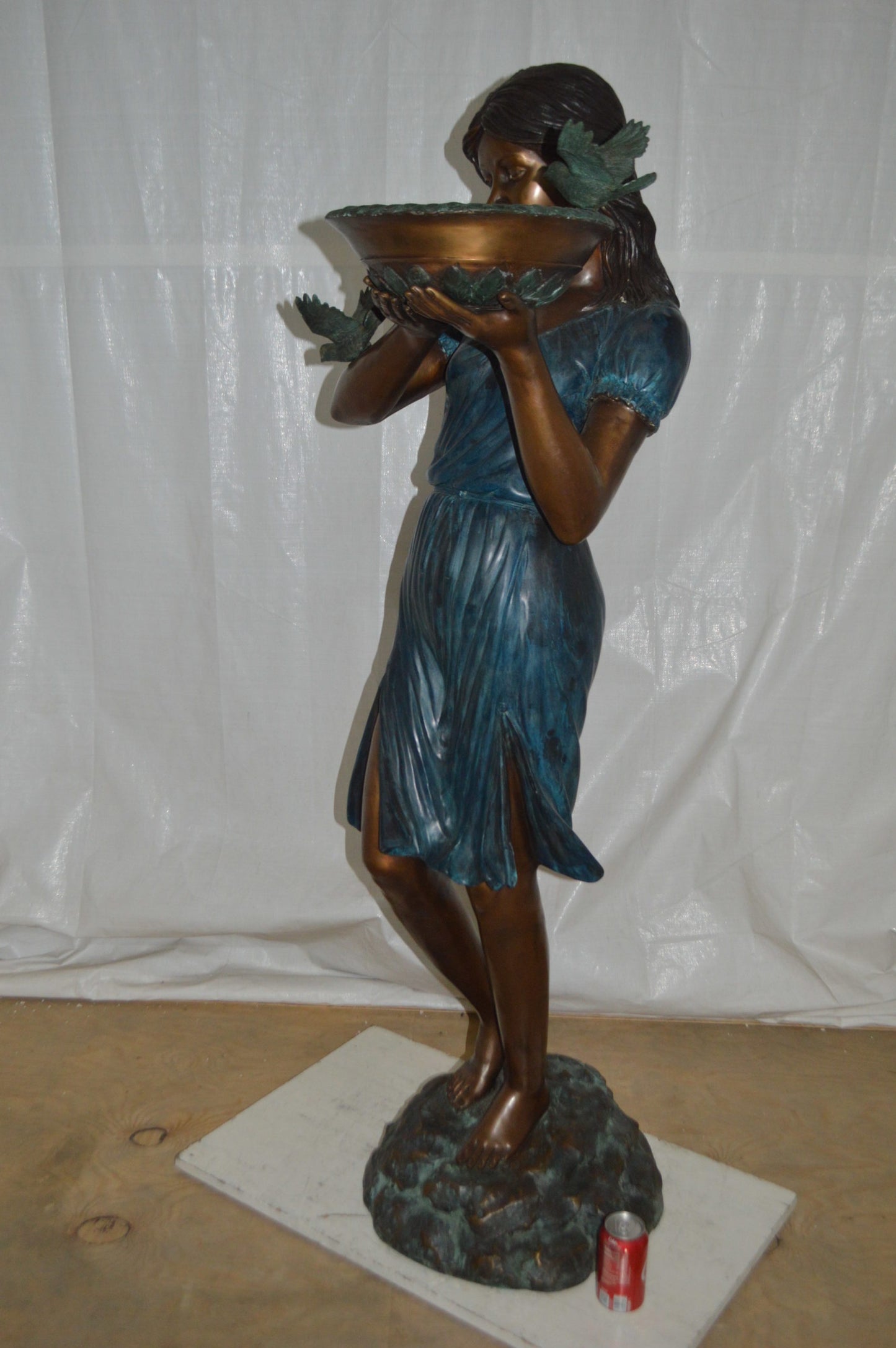 Lady holding a tray bronze statue fountain - Size: 17"L x 23"W x 62"H.