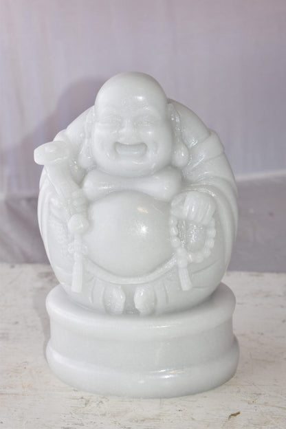 Buddha White Mounted on A Base Jade Statue Size: 7" x 5" x 12"H